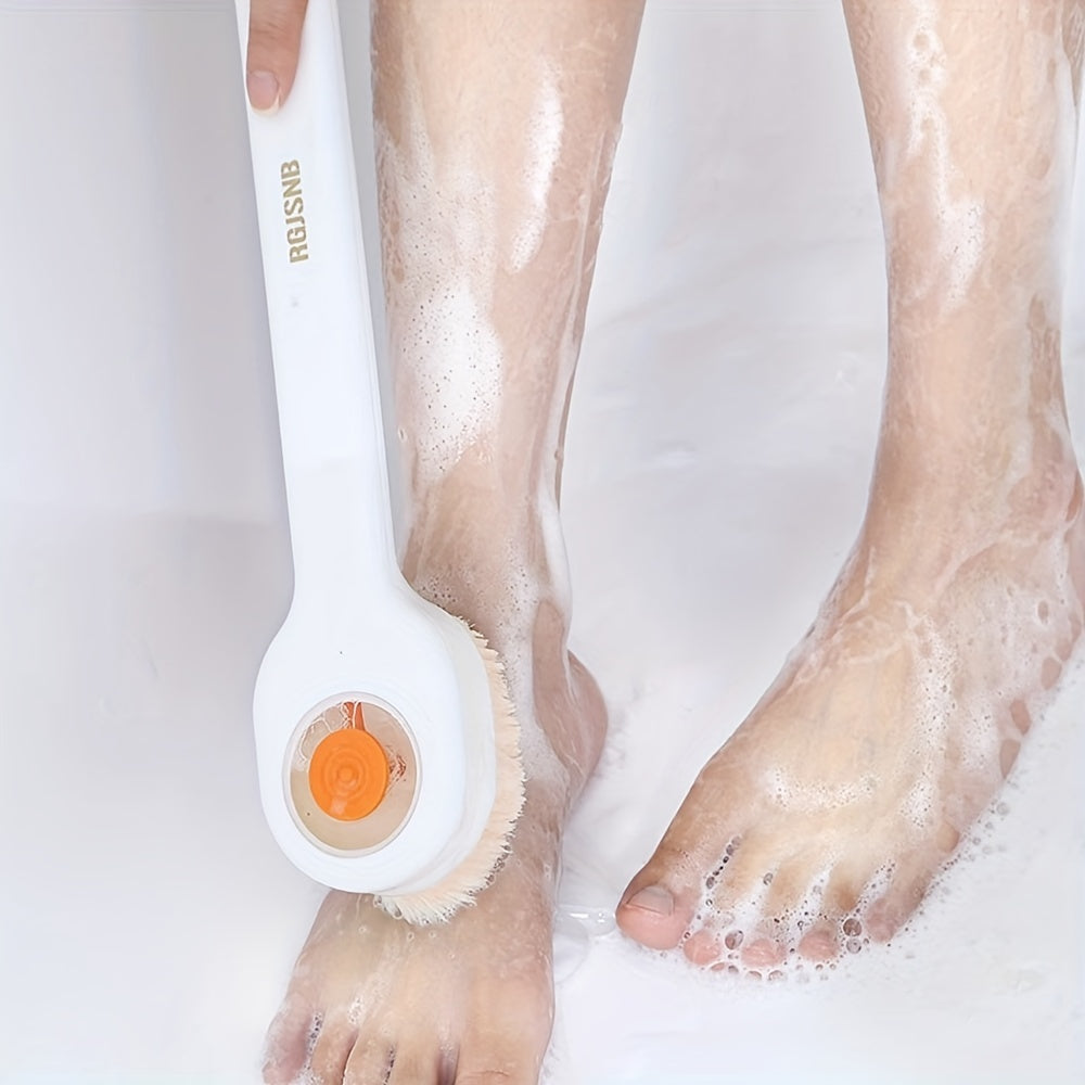 Ergonomic Long Handle Shower Brush with Liquid Dispenser, Soft Bristle Back Scrubber, Non-Electric, Unscented, Summer Bathing Essentials