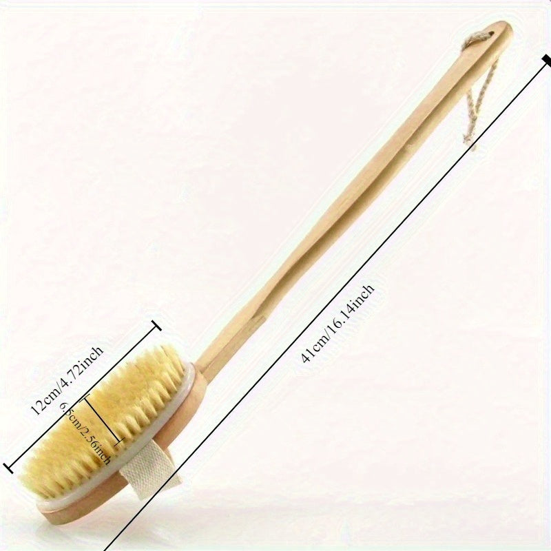1pc Natural Wood Bath & Body Brush with Detachable Head - Low-Allergy Hypoallergenic Exfoliating Massager, Ergonomic Handle & Hanging Loop for Back, Legs, Arms, Sensitive Light Beige - Shower & Bath Scrub Brush (No Scent, Durable Wood Construction) -