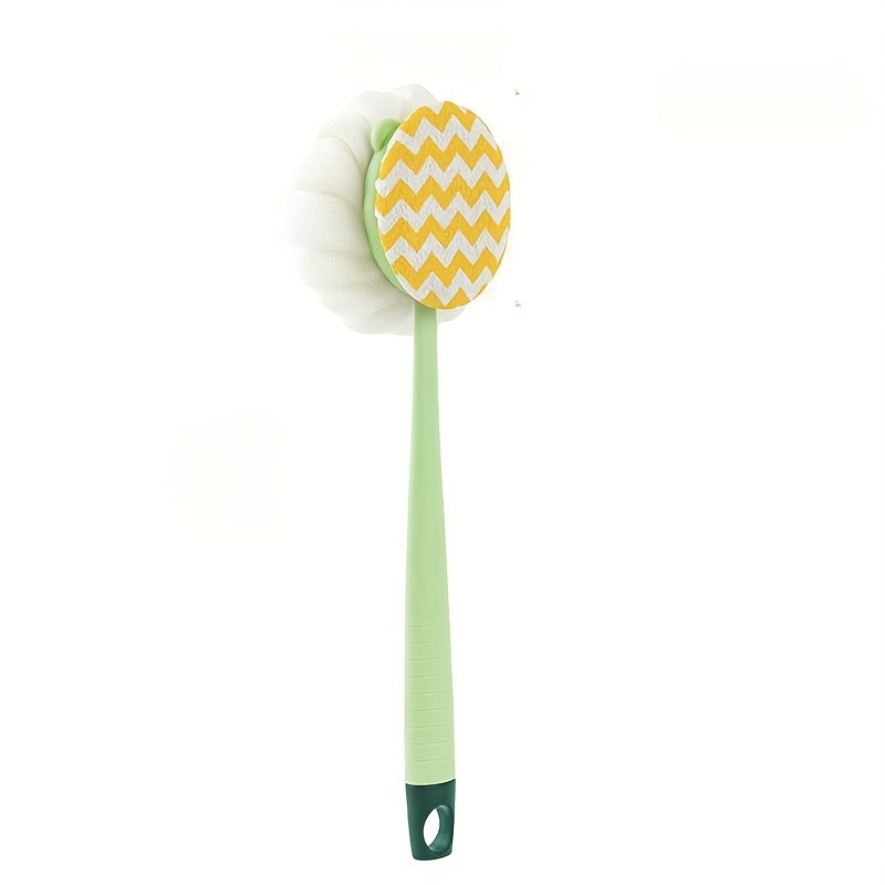 1pc Long-Handled Shower Body Brush with Bristles & Loofah – Curved Back Scrubber for Exfoliation, Massage, and Light Beige Care – 2-in-1 Bath Tool for Men & Women, Pink & Yellow Design, Exfoliating Scrubber, Longhandle Design, Durable Scrubber, Soft Mesh