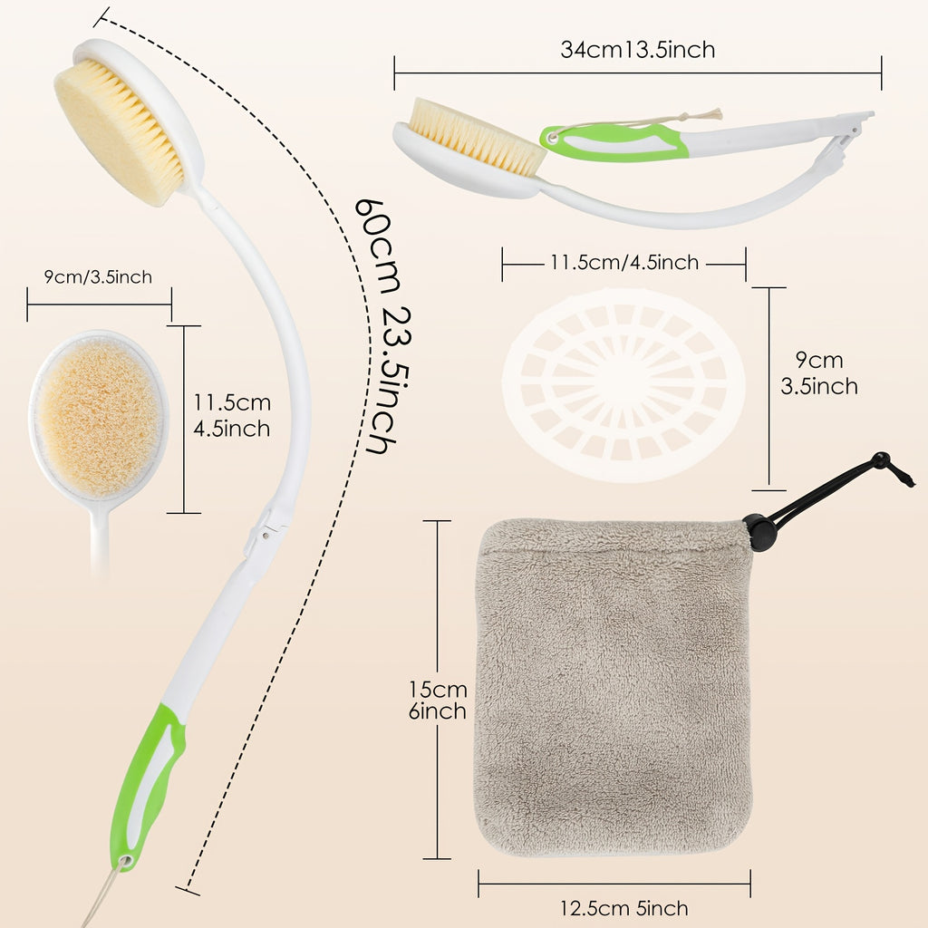 Elderly Back Scrubber with Soft Anti-Slip Grip Handle & Towel - Manual Bath Brush for Back Relief, No Electricity Needed, Long Handle for Easy Reach, Personal Care Aid for Seniors & Adults, Ergonomic Design, Easyclean Material, Softbristled Head