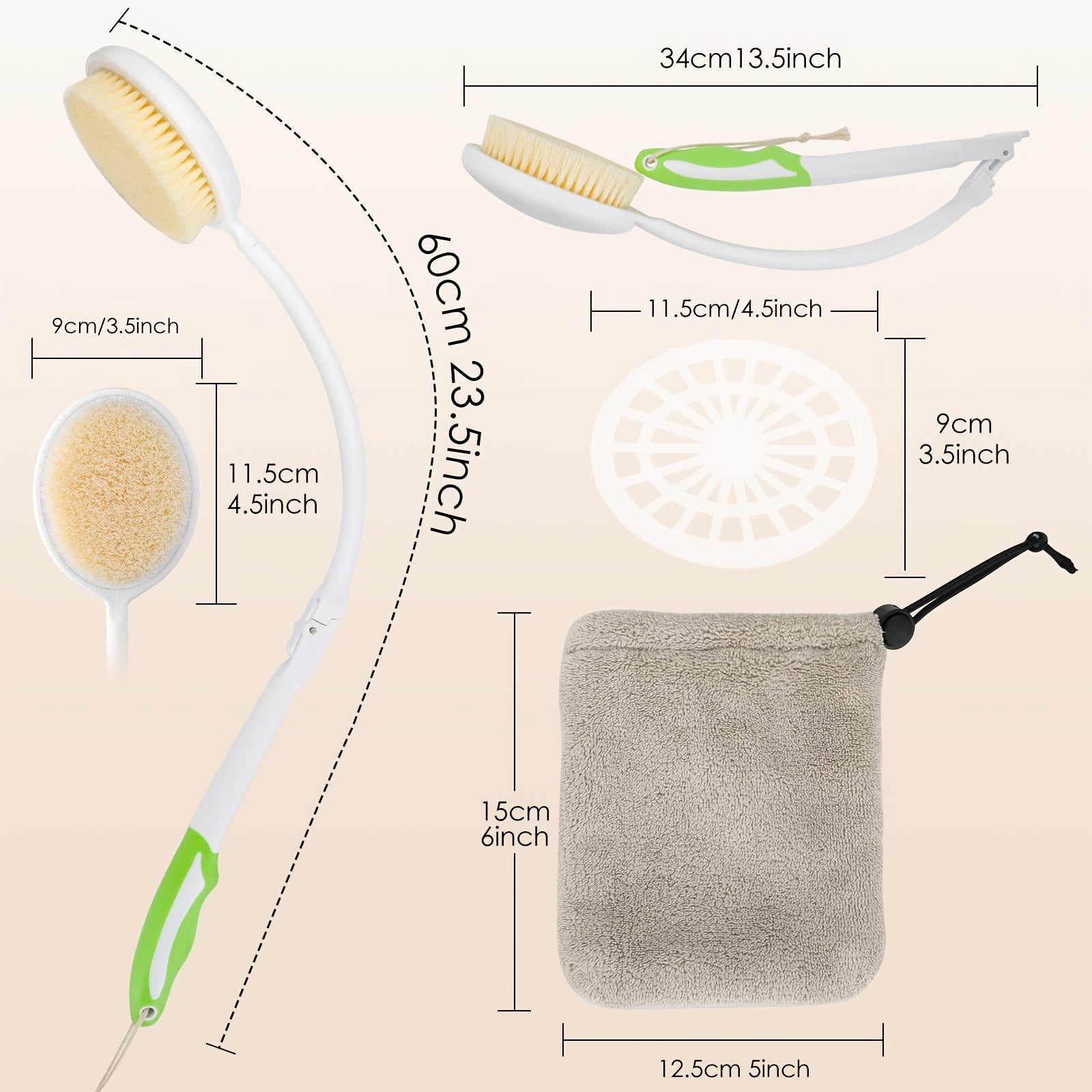 Elderly Back Scrubber with Soft Anti-Slip Grip Handle & Towel - Manual Bath Brush for Back Relief, No Electricity Needed, Long Handle for Easy Reach, Personal Care Aid for Seniors & Adults, Ergonomic Design, Easyclean Material, Softbristled Head