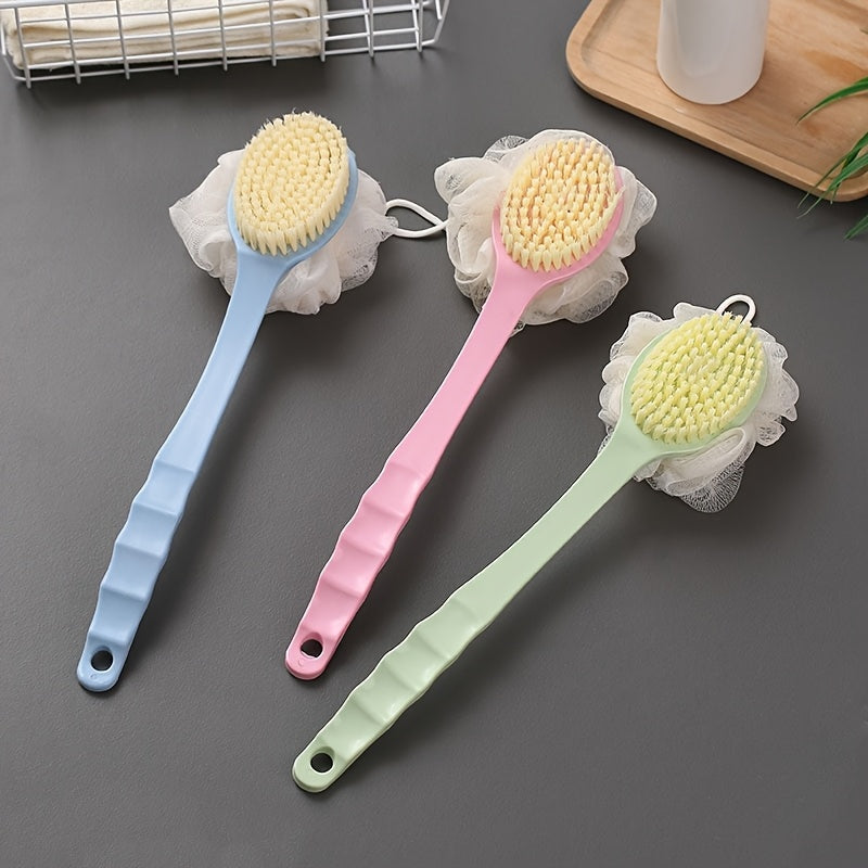 Two-In-One Dual Head Bath Brush with Soft Sponge for Back Scrubbing: No Battery Required, Oil-Free