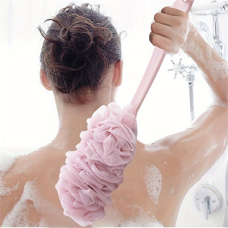 Long-Handled Sponge Shower Brush - Reusable High-Quality Bath & Body Scrubber for Exfoliating, Massage, Back & Face - No Battery Needed, Hand Washable Bathroom Essential, Shower Scrubber, Ergonomic Design, Soft Texture