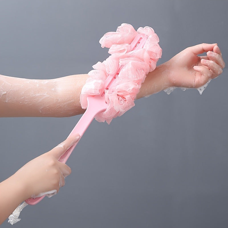 Long-Handled Sponge Shower Brush - Reusable High-Quality Bath & Body Scrubber for Exfoliating, Massage, Back & Face - No Battery Needed, Hand Washable Bathroom Essential, Shower Scrubber, Ergonomic Design, Soft Texture