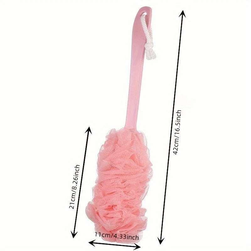 Long-Handled Sponge Shower Brush - Reusable High-Quality Bath & Body Scrubber for Exfoliating, Massage, Back & Face - No Battery Needed, Hand Washable Bathroom Essential, Shower Scrubber, Ergonomic Design, Soft Texture