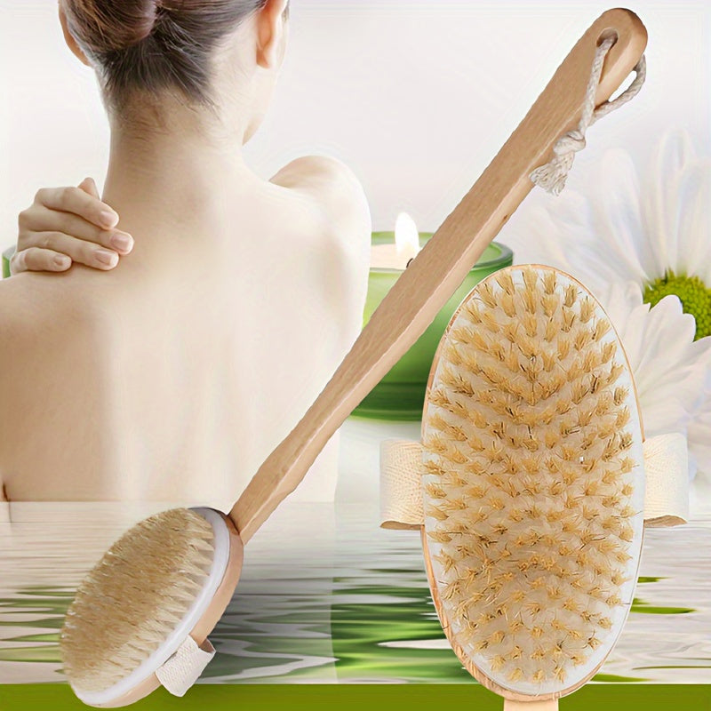 1pc Long Handle Shower Brush with Dual-Use Soft Bristles - Back Massager & Body Scrub Brush, Ergonomic Grip for Shower, Bath, Spa - Detachable Head for Easy Cleaning - No Battery Needed, Wet/Dry Use - Ideal for Home, Salon, Spa - Bath Accessory, Dry