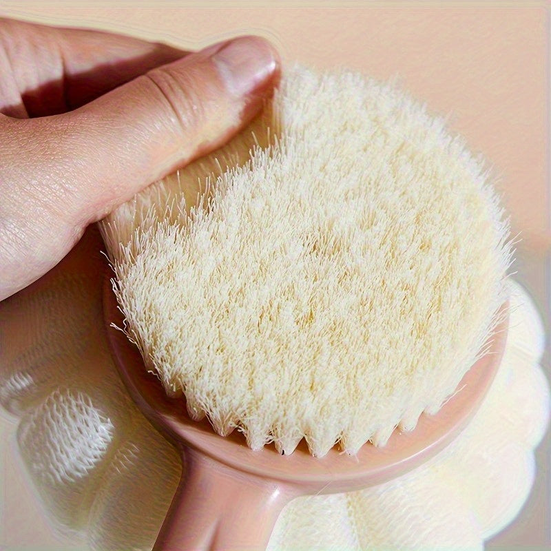 Long-Handled Double-Sided Bath Brush- Non-Electric Exfoliating Massage Back Scrubber and Loofah Sponge- Suitable for Men and Women Light Beige Cleaning and Exfoliating Tool- Essential Bathroom Supplies and Accessories (Suitable for four seasons)