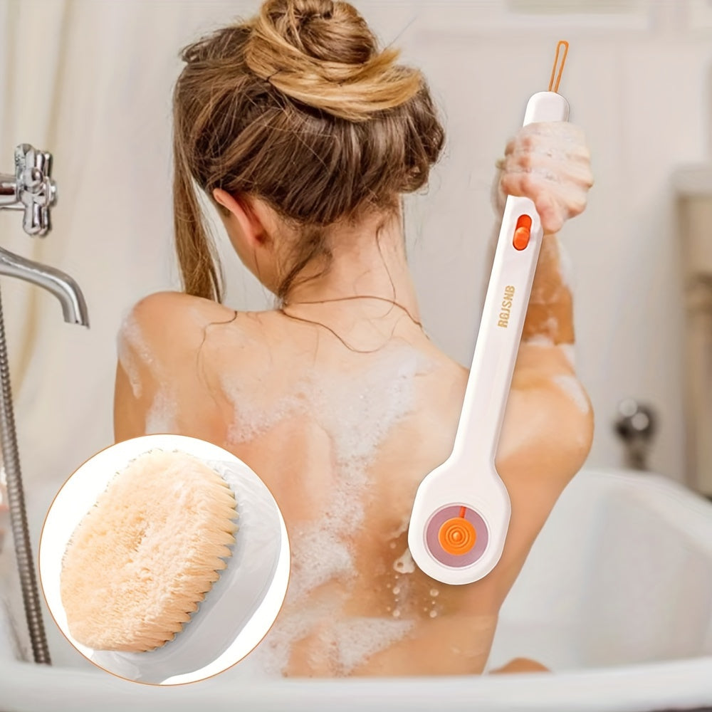 Ergonomic Long Handle Shower Brush with Liquid Dispenser, Soft Bristle Back Scrubber, Non-Electric, Unscented, Summer Bathing Essentials