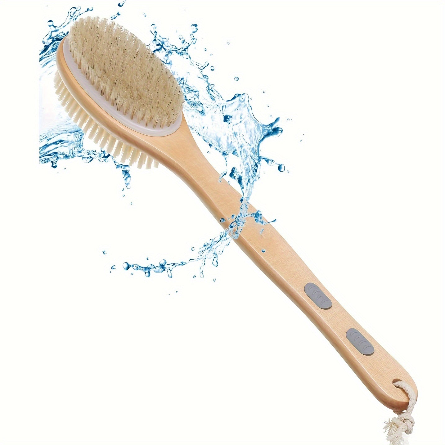 Dual-Sided Shower Brush with Long Handle - Bristle Body Scrubber, Exfoliating Back Brush, Skin Softening And Deep Clean, Non-Absorbent for Lotion Application, No Power Needed