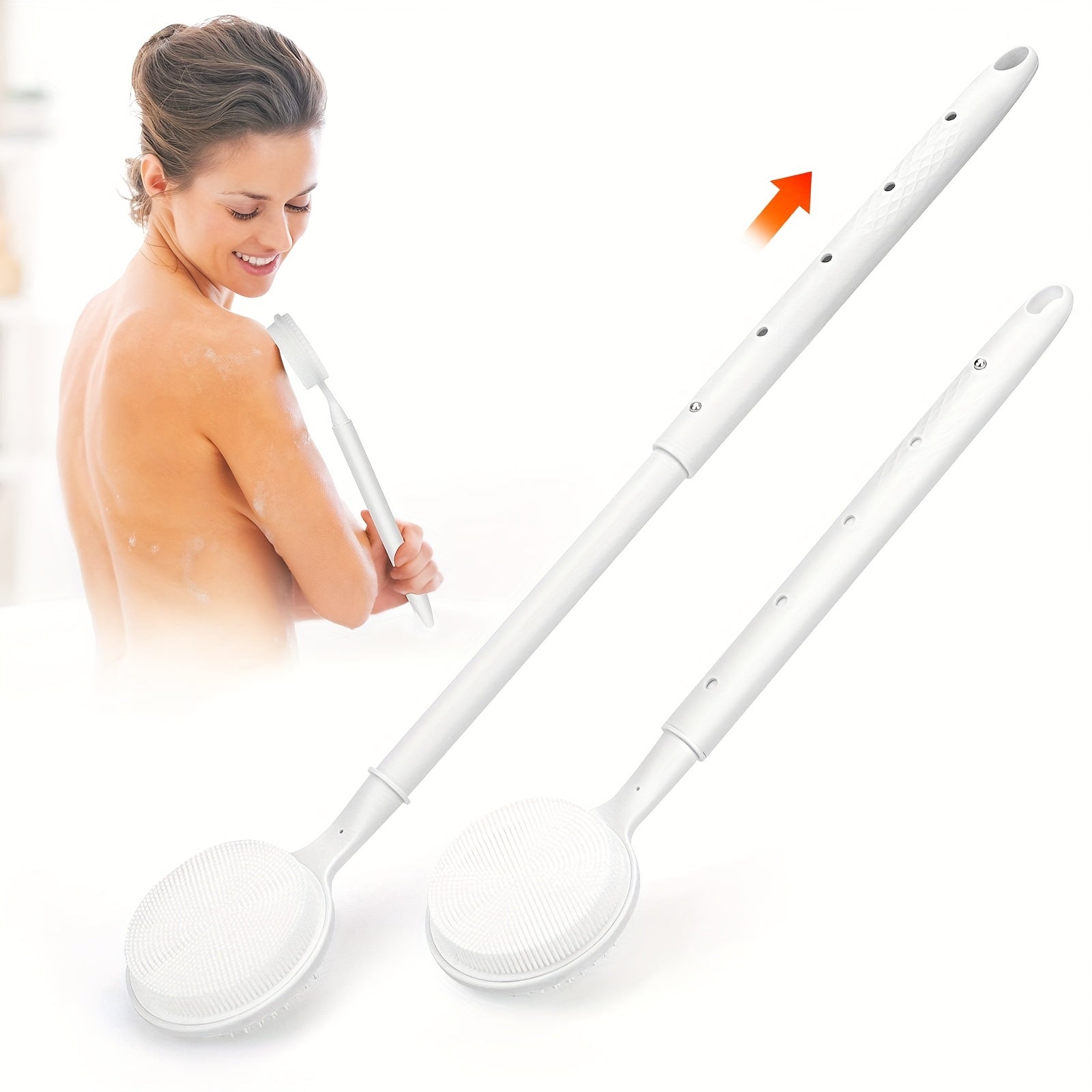 Soft Bristle Telescopic Shower Scrubber For Deep Clean And Skin Care, Double-Sided Bath Brush For Wet Or Dry Body Exfoliation, Easy To Clean Back Scrubber