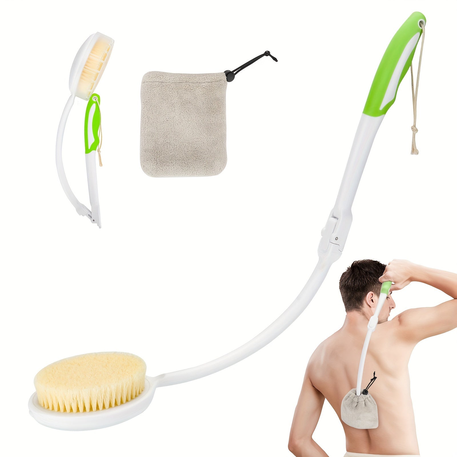 Elderly Back Scrubber with Soft Anti-Slip Grip Handle & Towel - Manual Bath Brush for Back Relief, No Electricity Needed, Long Handle for Easy Reach, Personal Care Aid for Seniors & Adults, Ergonomic Design, Easyclean Material, Softbristled Head