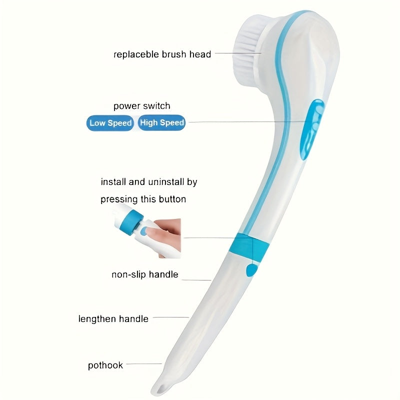 1pc Fully Automatic Electric Shower Brush With Five Brush Heads, Handheld Massage Body Brush, Lazy Back Scrubber Back With Long Handle, Formaldehyde-Free Spa Exfoliating Scrub For Back And Full Body Cleansing