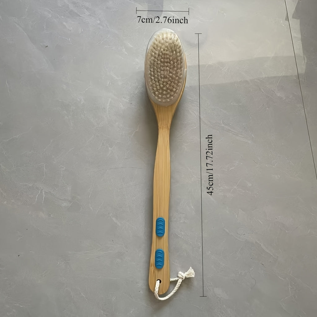 Dual-Sided Bath Brush with a Long Handle - Brown Bristle Body Scrubber, Removes Dead Skin, Softens Skin, Deep Cleanses, Non-Absorbent, Suitable for Lotion Application, No Power Required, Usable in All Four Seasons.