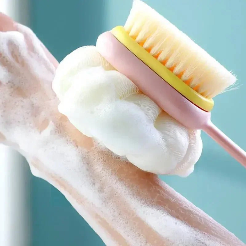 1pc Soft Hair Bath Brush & Back Scrubber - Dual-Sided Exfoliating Shower Brush with Ergonomic Handle, Gentle Light Beige & Hair Scrubber for Bath & Body Exfoliation, Formaldehyde-Free & Hypoallergenic, Handheld Exfoliator, Durable Construction