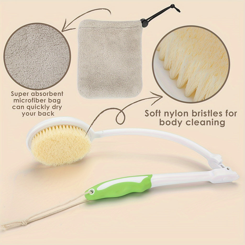 Elderly Back Scrubber with Soft Anti-Slip Grip Handle & Towel - Manual Bath Brush for Back Relief, No Electricity Needed, Long Handle for Easy Reach, Personal Care Aid for Seniors & Adults, Ergonomic Design, Easyclean Material, Softbristled Head