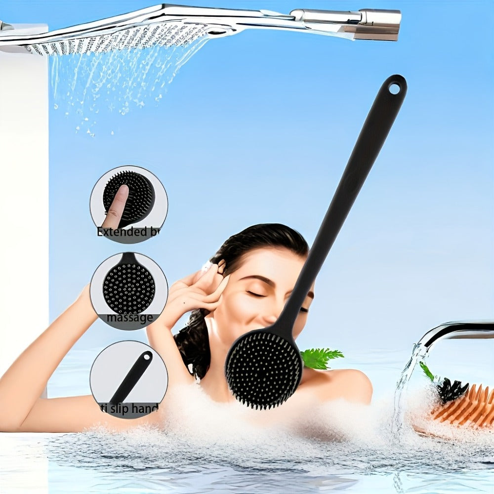 1pc Ergonomic Silicone Bath Brush with Soft Bristles & Long Handle - Gentle Back Scrubber for 31pcs Hard-to-Reach Areas, Durable Shower Brush for Exfoliating & Cleansing, No Battery Needed, Back Scrubber for Shower, Personal Care Tool.