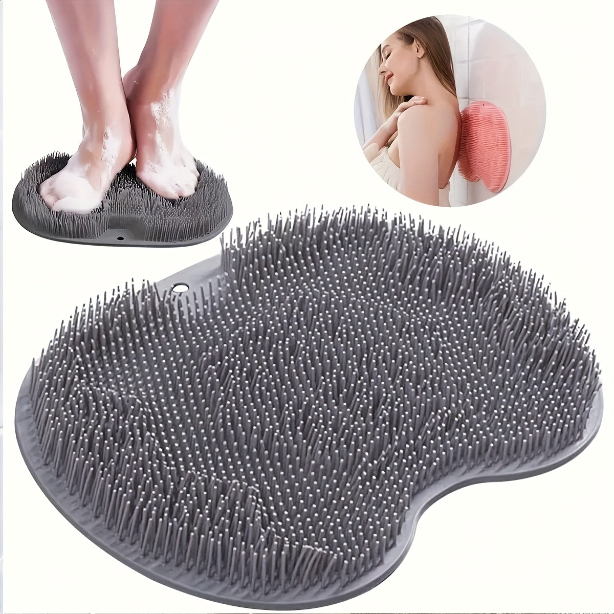 1pc Shower Cleaning Brush with Suction Cup Mount - Heavy-Duty Bath & Body Scrubber, Back Exfoliator, Shower Head Attachment for Whole Body - Non-Slip Base, Easy to Clean, Black/Gray/White - Ideal for Adults & Family Bathrooms - Unscented, Durable with