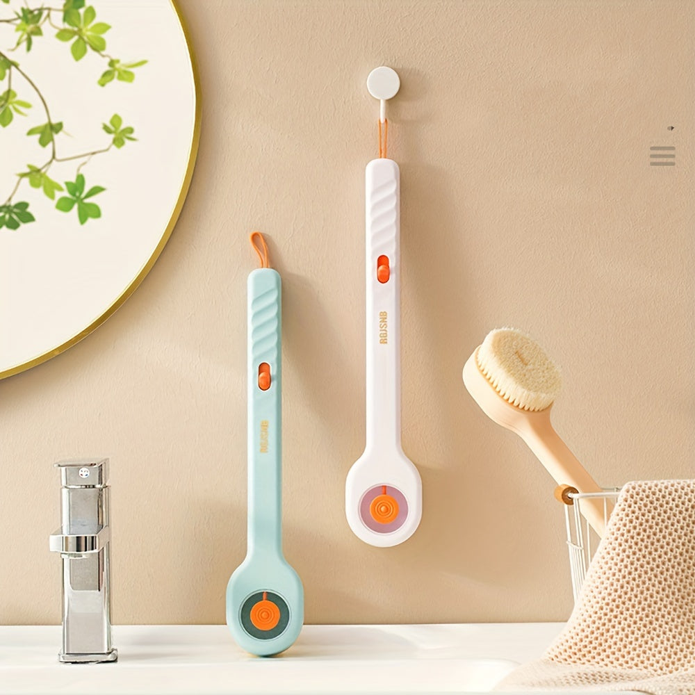 Ergonomic Long Handle Shower Brush with Liquid Dispenser, Soft Bristle Back Scrubber, Non-Electric, Unscented, Summer Bathing Essentials