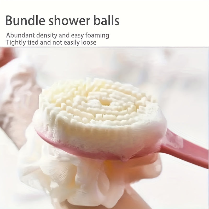 Long Handle Soft Hair Two-in-One Bath Brush: Exfoliating Body Massage Sponge with Extended Comfort Grip - Blue, Pink, Green (34cm/13.39in)