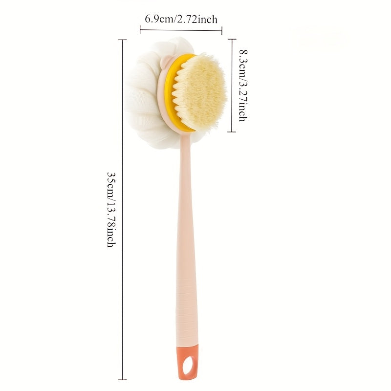 1pc Soft Hair Bath Brush & Back Scrubber - Dual-Sided Exfoliating Shower Brush with Ergonomic Handle, Gentle Light Beige & Hair Scrubber for Bath & Body Exfoliation, Formaldehyde-Free & Hypoallergenic, Handheld Exfoliator, Durable Construction