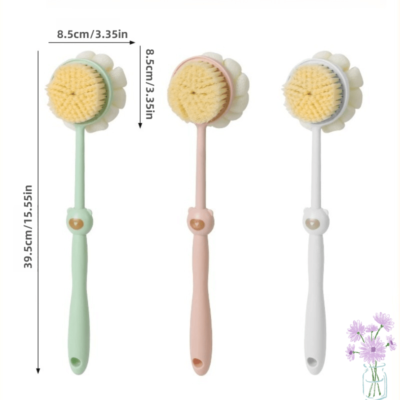 2-in-1 Long Handle Shower Brush & Luffa Sponge with Bear-Styled Grip - Soft Dense Bristles, Anti-Slip & Hanging Design for Gentle Exfoliating Back Scrub, Ergonomic Bath & Shower Tool, Shower Accessories, Bathing Accessory, Playful Bathroom Decor, Body