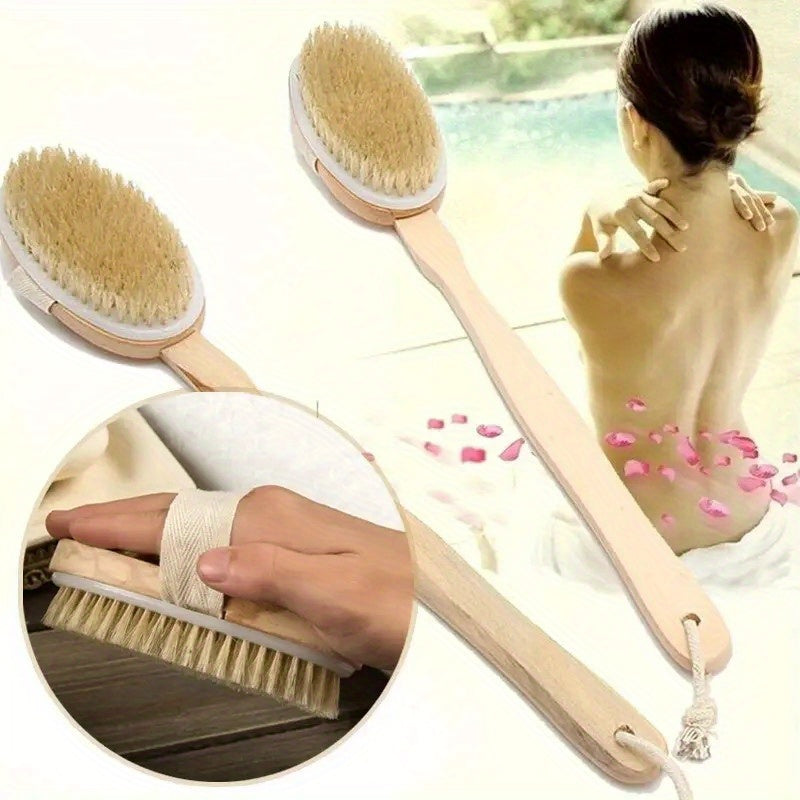 1pc Long Handle Shower Brush with Dual-Use Soft Bristles - Back Massager & Body Scrub Brush, Ergonomic Grip for Shower, Bath, Spa - Detachable Head for Easy Cleaning - No Battery Needed, Wet/Dry Use - Ideal for Home, Salon, Spa - Bath Accessory, Dry