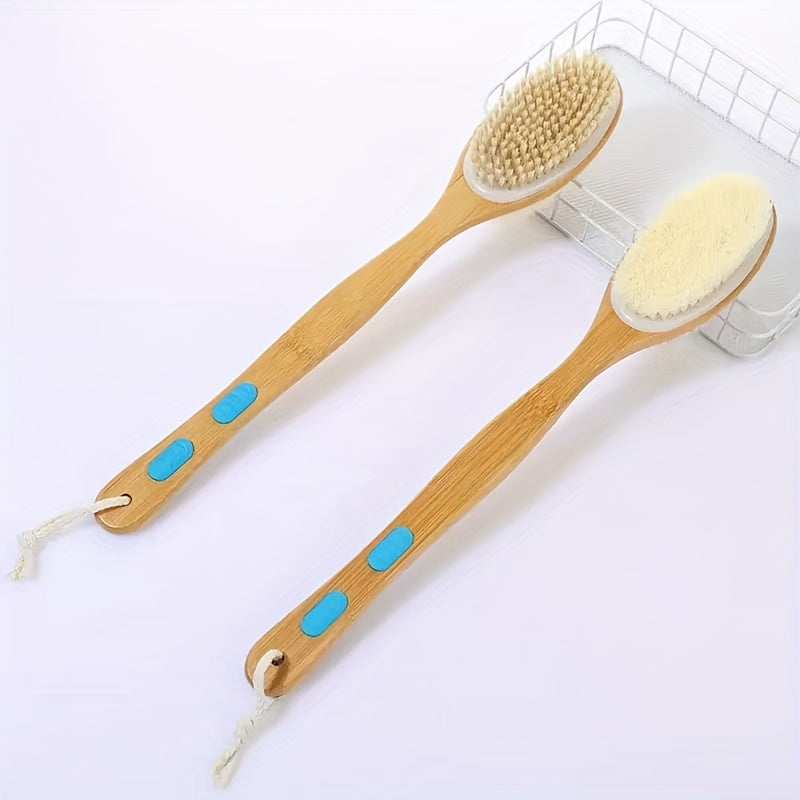 Dual-Sided Bath Brush with a Long Handle - Brown Bristle Body Scrubber, Removes Dead Skin, Softens Skin, Deep Cleanses, Non-Absorbent, Suitable for Lotion Application, No Power Required, Usable in All Four Seasons.