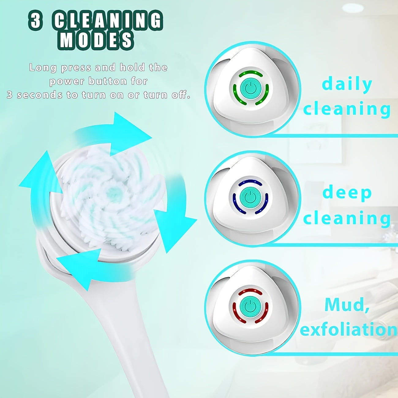 5-in-1 Electric Body, Back, Face & Shower Brush - USB-Powered Electric Shower Head with Long Handle, Interchangeable Heads - Soft Silicone Exfoliating Brush & Rotating Scrubber - for Full Body, Back, Face, Feet - Spa & Home Use - Ideal Self-Care Gift,