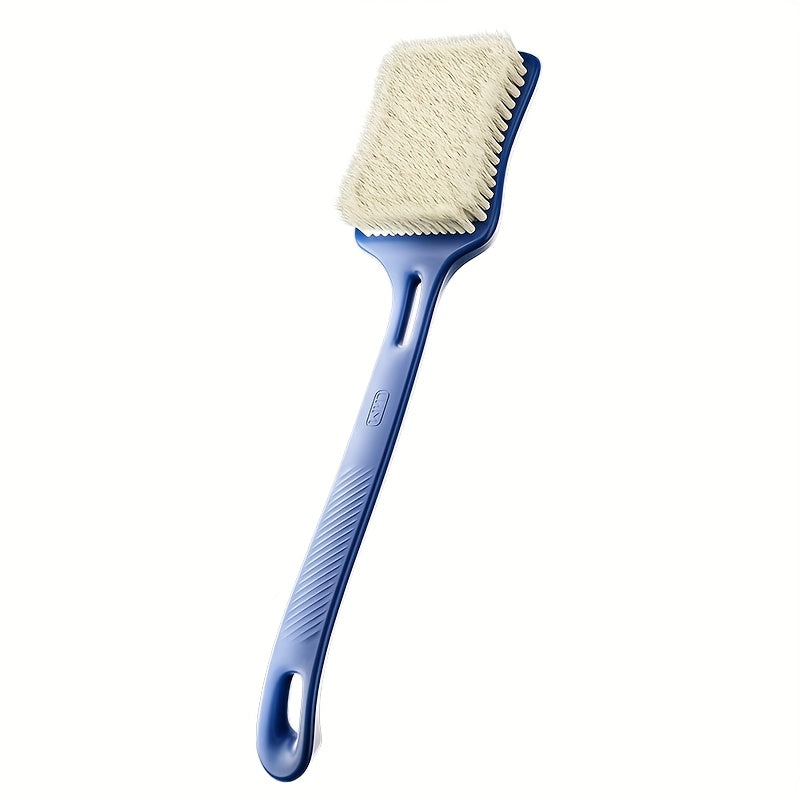 1pc Bath Brush, Long Handle Soft Bristle Shower Scrubber, Back Exfoliating Body Tool with Non-Irritating Nylon Bristles for Dead Light Beige Removal, Blue
