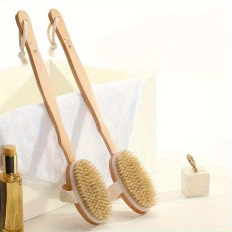 1pc Natural Wood Bath & Body Brush with Detachable Head - Low-Allergy Hypoallergenic Exfoliating Massager, Ergonomic Handle & Hanging Loop for Back, Legs, Arms, Sensitive Light Beige - Shower & Bath Scrub Brush (No Scent, Durable Wood Construction) -