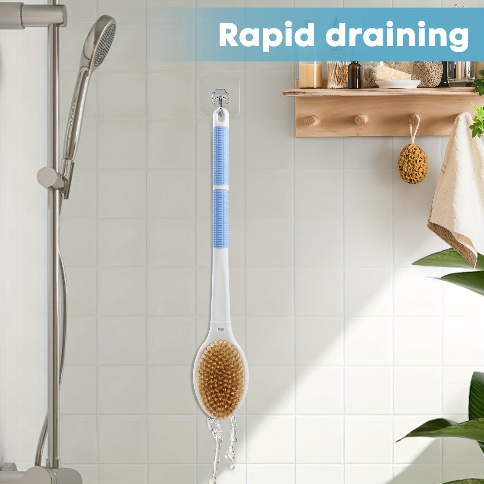 Flexible Bath Brush with Non-Slip Handle and Hanging Rope - Durable Bristles for Gentle Exfoliation, Perfect for Shower or Spa Use, Easy to Clean and Store, Shower Brush for Bod