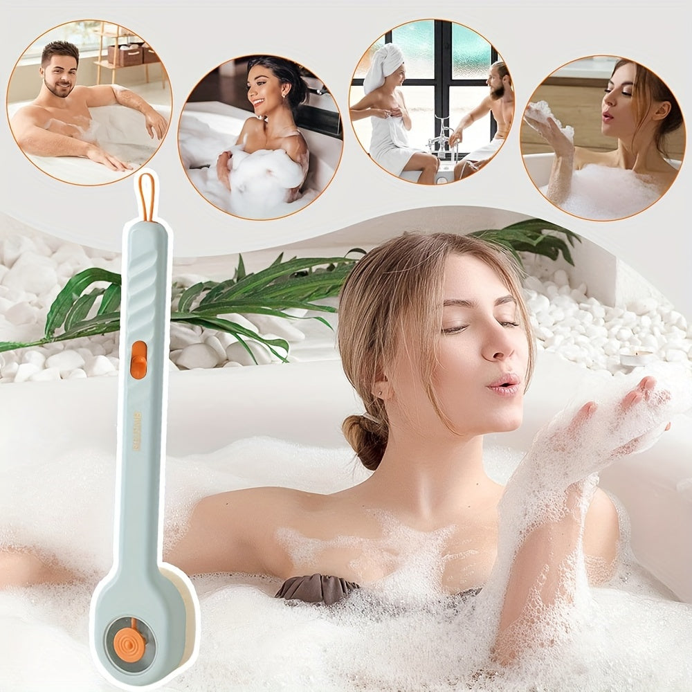 Ergonomic Long Handle Shower Brush with Liquid Dispenser, Soft Bristle Back Scrubber, Non-Electric, Unscented, Summer Bathing Essentials