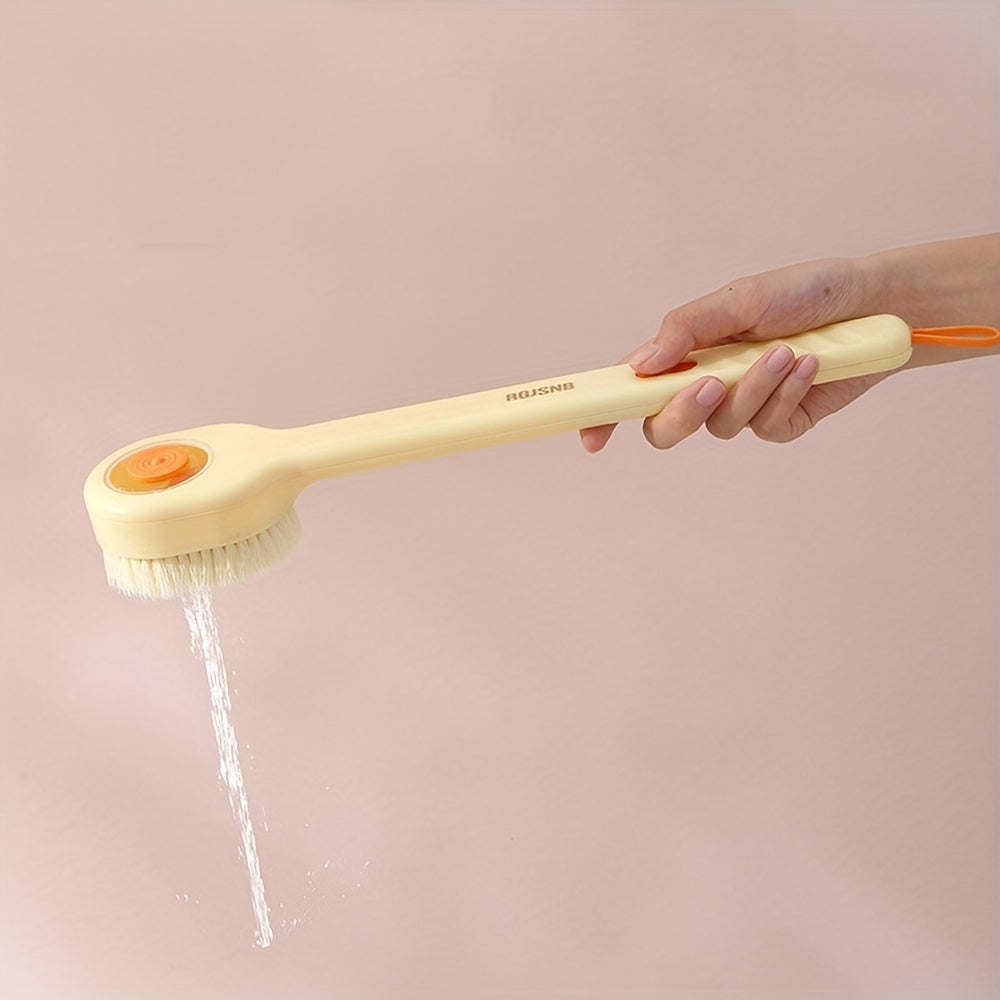 Ergonomic Long Handle Shower Brush with Liquid Dispenser, Soft Bristle Back Scrubber, Non-Electric, Unscented, Summer Bathing Essentials