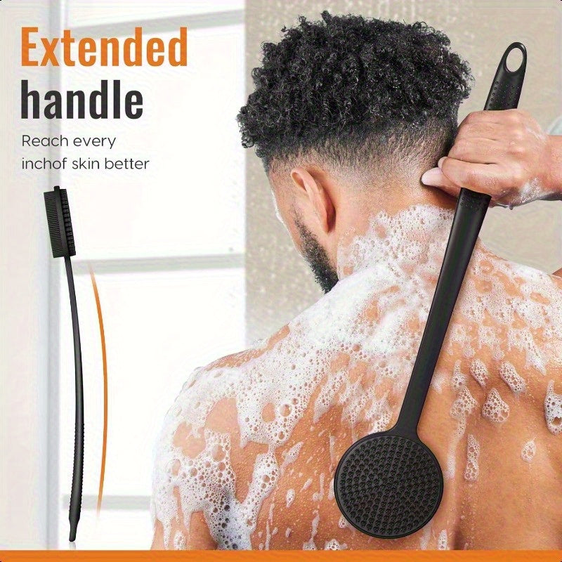 15" Extra-Long Back Scrubber - Dual-Sided Exfoliating Brush & Scrubber, Non-Slip Grip for Back, Arms, Legs, Facial Use - Travel-Friendly Manual Light Beige Care Tool for, Blackheads, Dead Light Beige Removal - Bathroom Essential