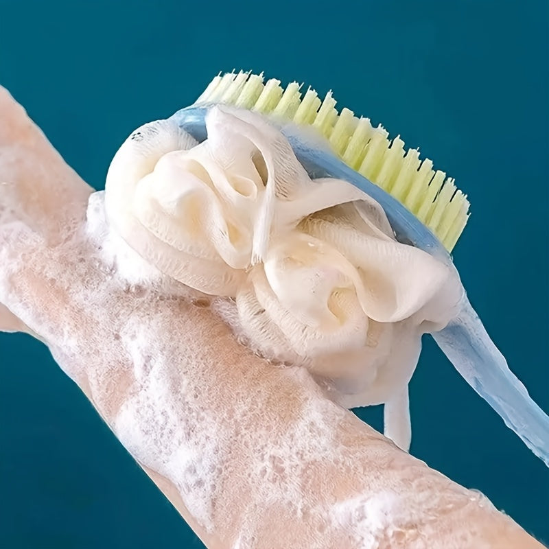 2-in-1 Soft Fiber Long Handle Bath Brush - Gentle Exfoliating Body Scrubber, Dual-Purpose Back Scrubber and Sponge Tool, Japanese Design