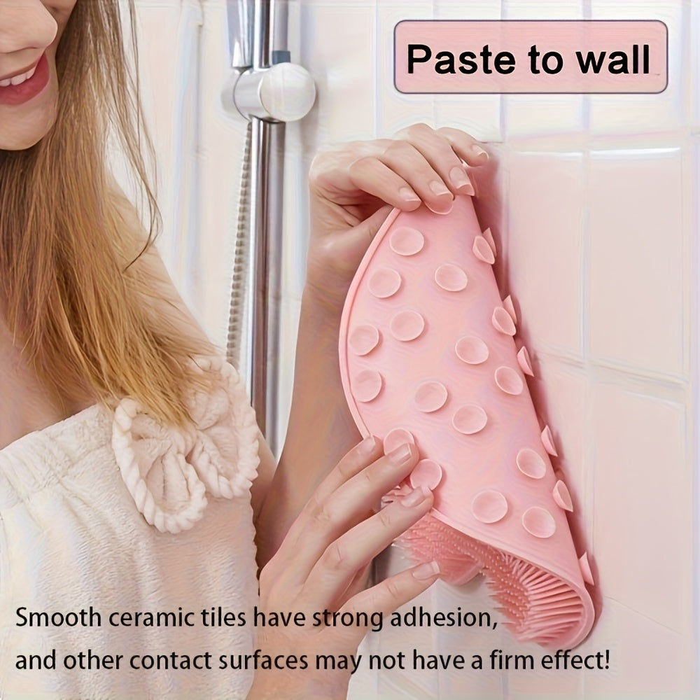 1pc Shower Cleaning Brush with Suction Cup Mount - Heavy-Duty Bath & Body Scrubber, Back Exfoliator, Shower Head Attachment for Whole Body - Non-Slip Base, Easy to Clean, Black/Gray/White - Ideal for Adults & Family Bathrooms - Unscented, Durable with