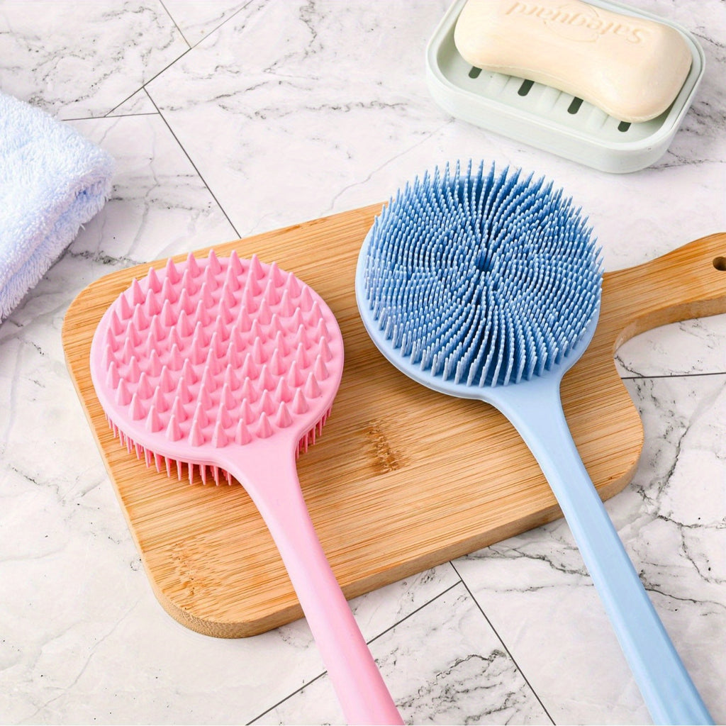 15" Extra-Long Back Scrubber - Dual-Sided Exfoliating Brush & Scrubber, Non-Slip Grip for Back, Arms, Legs, Facial Use - Travel-Friendly Manual Light Beige Care Tool for, Blackheads, Dead Light Beige Removal - Bathroom Essential