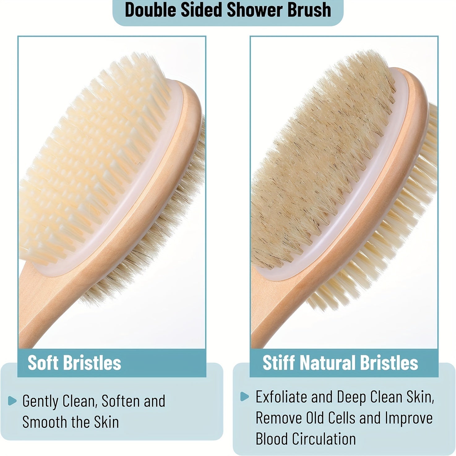 Dual-Sided Bath Brush with a Long Handle - Brown Bristle Body Scrubber, Removes Dead Skin, Softens Skin, Deep Cleanses, Non-Absorbent, Suitable for Lotion Application, No Power Required, Usable in All Four Seasons.
