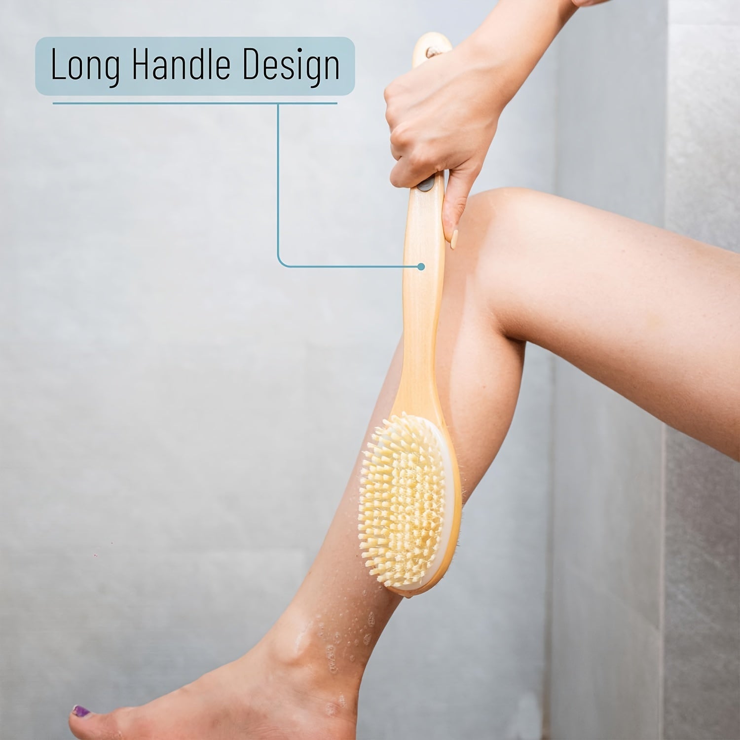 Dual-Sided Shower Brush with Long Handle - Bristle Body Scrubber, Exfoliating Back Brush, Skin Softening And Deep Clean, Non-Absorbent for Lotion Application, No Power Needed