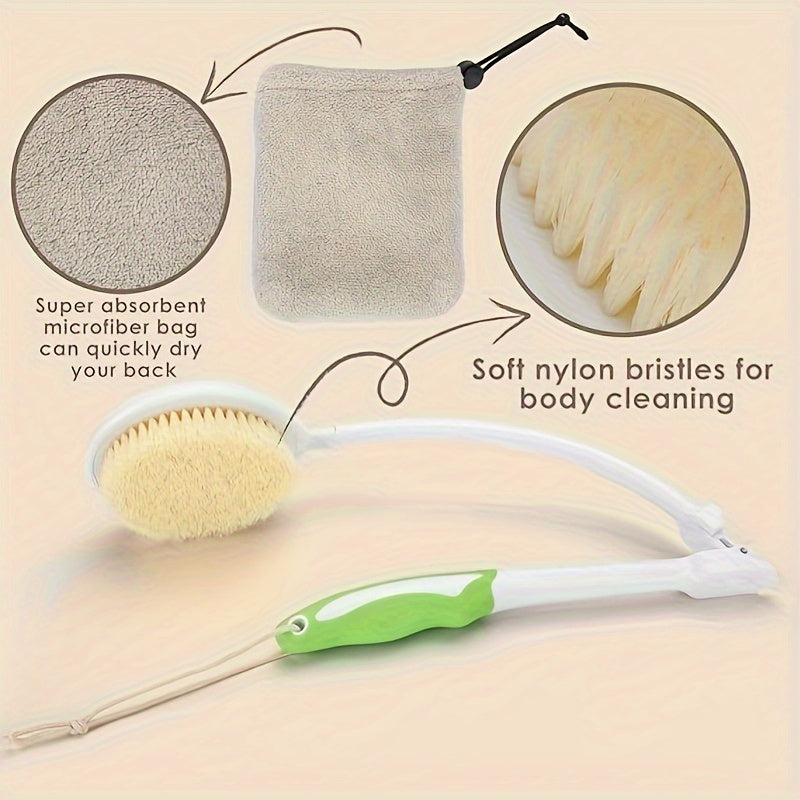 Foldable Soft Nylon Body Brush with Telescopic Long Handle - 23.5 Inch, Easy-to-Use Bathing Accessory for Men, Women, and Seniors, No Batteries Required, Includes Back Scrubber and Exfoliating Brush, Exfoliation | Ergonomic Design | Durable Construction,
