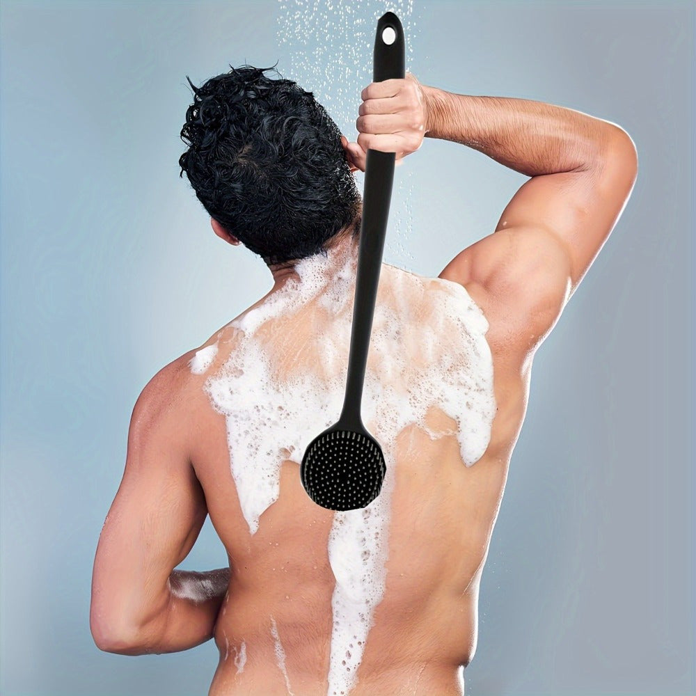 1pc Ergonomic Silicone Bath Brush with Soft Bristles & Long Handle - Gentle Back Scrubber for 31pcs Hard-to-Reach Areas, Durable Shower Brush for Exfoliating & Cleansing, No Battery Needed, Back Scrubber for Shower, Personal Care Tool.