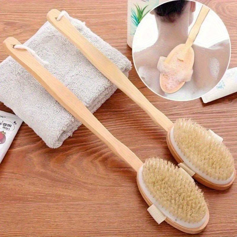 1pc Natural Wood Bath & Body Brush with Detachable Head - Low-Allergy Hypoallergenic Exfoliating Massager, Ergonomic Handle & Hanging Loop for Back, Legs, Arms, Sensitive Light Beige - Shower & Bath Scrub Brush (No Scent, Durable Wood Construction) -