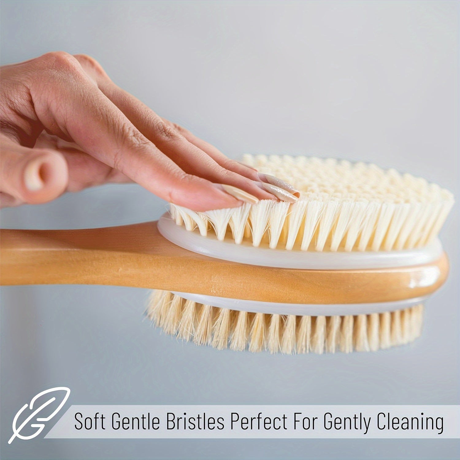 Dual-Sided Shower Brush with Long Handle - Bristle Body Scrubber, Exfoliating Back Brush, Skin Softening And Deep Clean, Non-Absorbent for Lotion Application, No Power Needed
