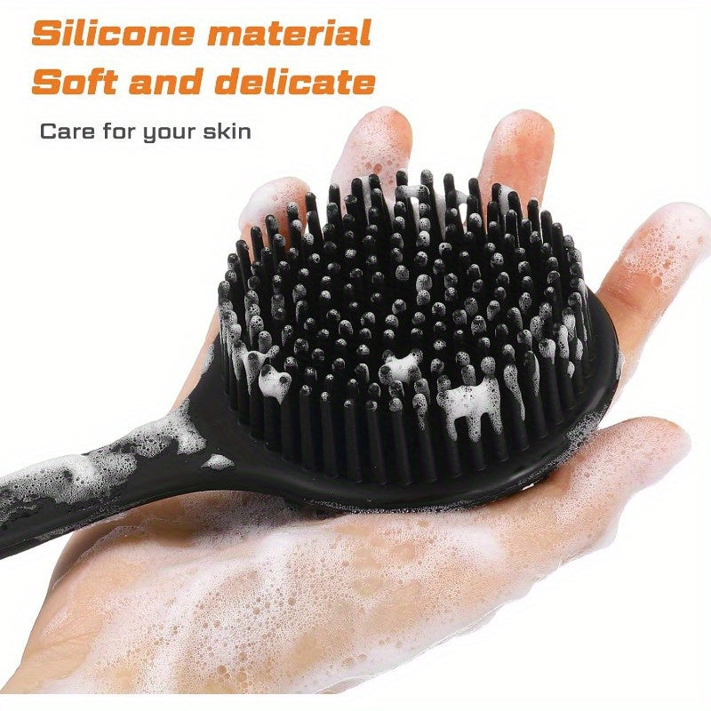 Set of 2 Soft Silicone Body Brushes for The Bath, Featuring a Non-Slip Design for Use in The Shower. These Scrubbers Come with a Long Handle And Promote Better Skin Health While Generating Foam, Suitable for Both Men And Women.