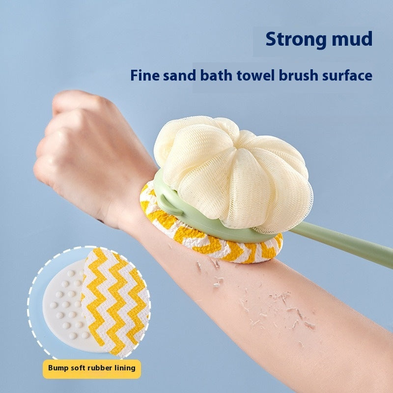 1pc Long-Handled Shower Body Brush with Bristles & Loofah – Curved Back Scrubber for Exfoliation, Massage, and Light Beige Care – 2-in-1 Bath Tool for Men & Women, Pink & Yellow Design, Exfoliating Scrubber, Longhandle Design, Durable Scrubber, Soft Mesh