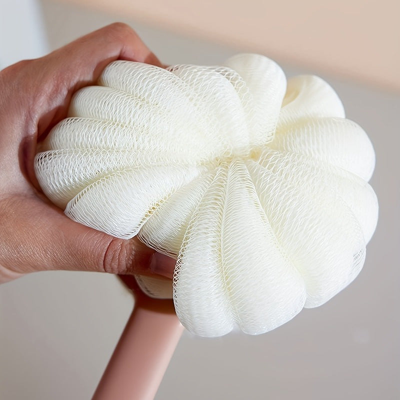 Long-Handled Double-Sided Bath Brush- Non-Electric Exfoliating Massage Back Scrubber and Loofah Sponge- Suitable for Men and Women Light Beige Cleaning and Exfoliating Tool- Essential Bathroom Supplies and Accessories (Suitable for four seasons)
