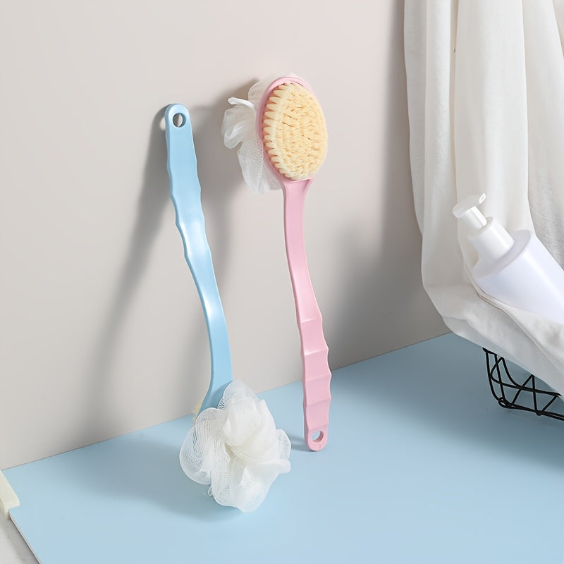 Two-In-One Dual Head Bath Brush with Soft Sponge for Back Scrubbing: No Battery Required, Oil-Free