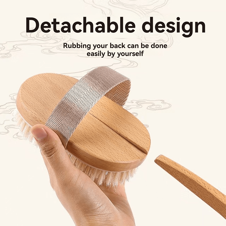 1pc Natural Pig Bristle Long Handle Back Bath Brush, Detachable Handle and Elastic Band Design, Can Be Used Wet or Dry, Gentle Body Cleansing and Exfoliation, No Power Required | Body Brush | Long Handle Shower Brush | Shower Supplies