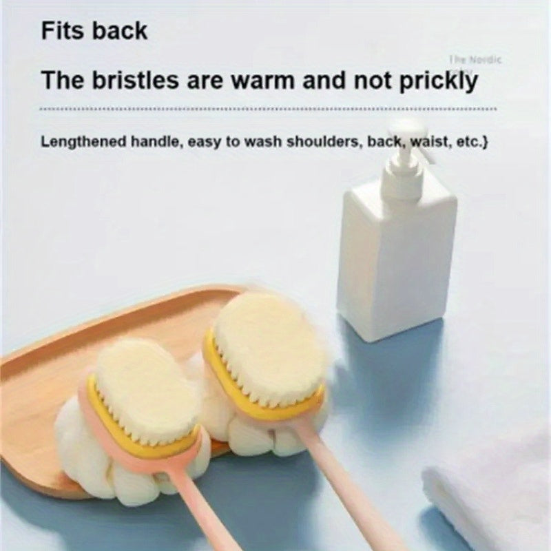 1pc Soft Hair Bath Brush & Back Scrubber - Dual-Sided Exfoliating Shower Brush with Ergonomic Handle, Gentle Light Beige & Hair Scrubber for Bath & Body Exfoliation, Formaldehyde-Free & Hypoallergenic, Handheld Exfoliator, Durable Construction