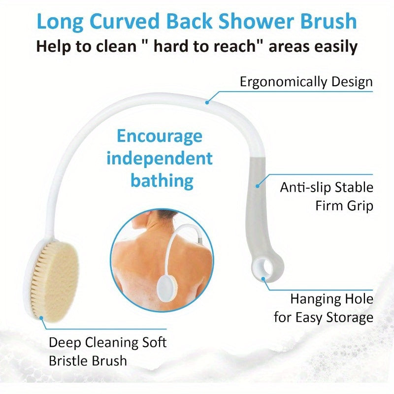 2pcs Back Shower Brush Set, Including 1 Long Handle U-Shaped Brush, 1 Straight Handle Brush, Ergonomic Anti Slip Handle, Suitable for Daily Home Bathing